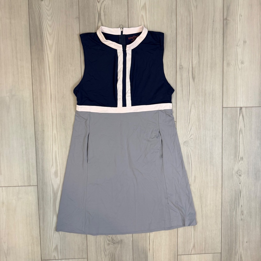 Kinona Golf Dress Womens Small Navy Grey Pink Colorblock Sleeveless Zip Pockets